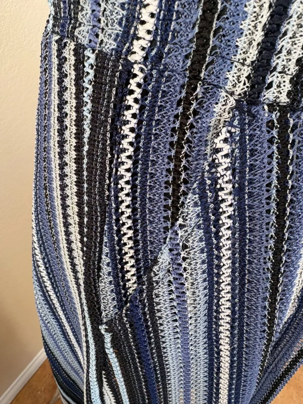 C&C California Blue Open Knit Swim CoverUp Skirt L Sheer Drawstring Beach Resort - Picture 4 of 13